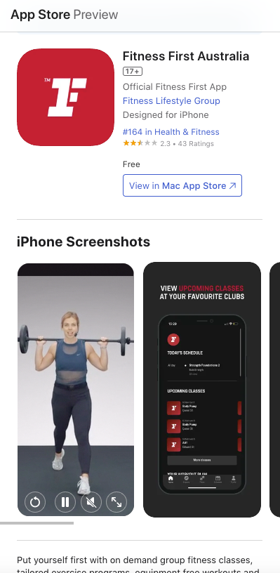 Fitness First Australia App